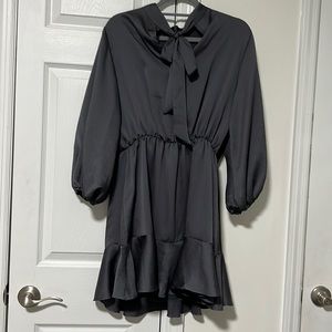 VICI CALL ME ANGEL TEXTURED SATIN DRESS - CHARCOAL (GRAY), Size Extra Large